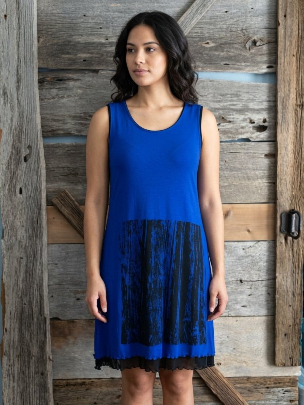 𝅺papa Size Med Blue/Black sleeveless dress